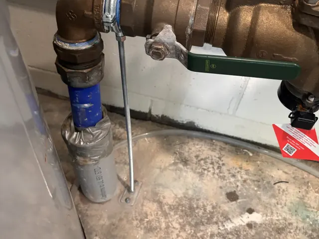 Replacement main plumbing valve and connected piping